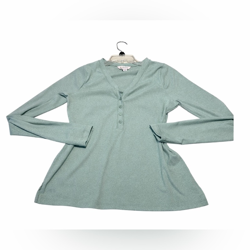 Athleta Women's Long Sleeve Uptempo Ribbed Henley Shirt Med Stretchy Sage Teal